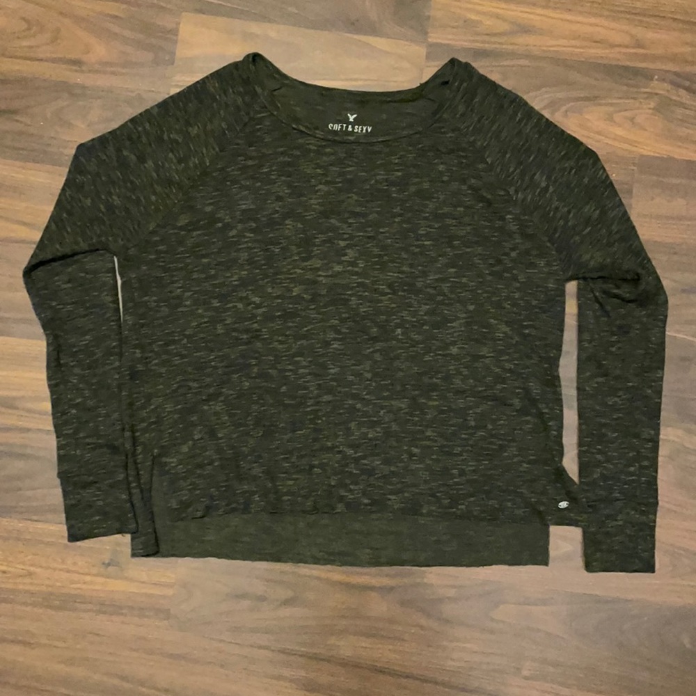 XS heathered-green American Eagle “Soft & Sexy Plush” sweater.